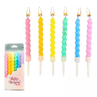Vela Tirabuzon multicolor pack por 6u con portavela