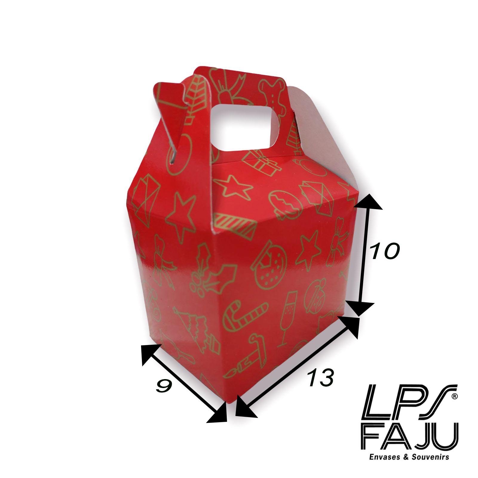 Caja maletin terminacion laca brillante Navidad. manija 13x9x10cm. 