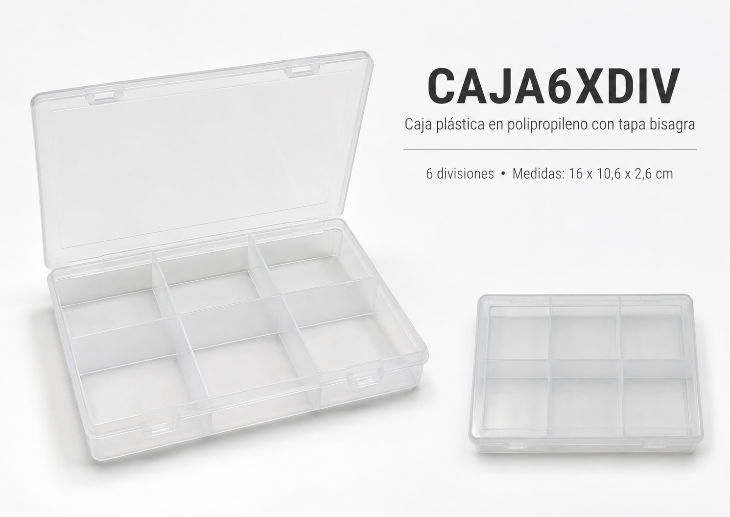 CAJA6XDIV

Caja organizadora 6 divisiones con tapa bisagra

DESCRIPCION

Mantené piezas pequeñas ordenadas, separadas y siempre a mano con esta práctica caja organizadora de 6 divisiones. Fabricada en polipropileno, cuenta con compartimentos internos y tapa con bisagra que facilita el guardado y transporte de distintos elementos. Su formato compacto la convierte en una excelente opción como caja para cuentas y bijouterie, organizador para manualidades o envase plástico con divisiones para pequeños accesorios.

CARACTERISTICAS 
Material: polipropileno
Medidas: 16 cm de ancho x 10,6 cm de alto x 2,6 cm de profundidad
Compartimentos: 6 divisiones internas
Tapa: con bisagra
Diseño compacto, resistente y liviano

USOS E IDEAS

Ideal para guardar cuentas, mostacillas, dijes, accesorios de bijouterie, golosinas, artículos de manualidades y piezas pequeñas. Una alternativa práctica para armar kits creativos, souvenirs para cumpleaños infantiles o cajas organizadoras por mayor para emprendimientos y revendedores.

Las fotos son ilustrativas. Somos LPS FAJU, fabricantes y mayoristas de envases, souvenirs y packaging para fiestas, eventos y emprendimientos.

