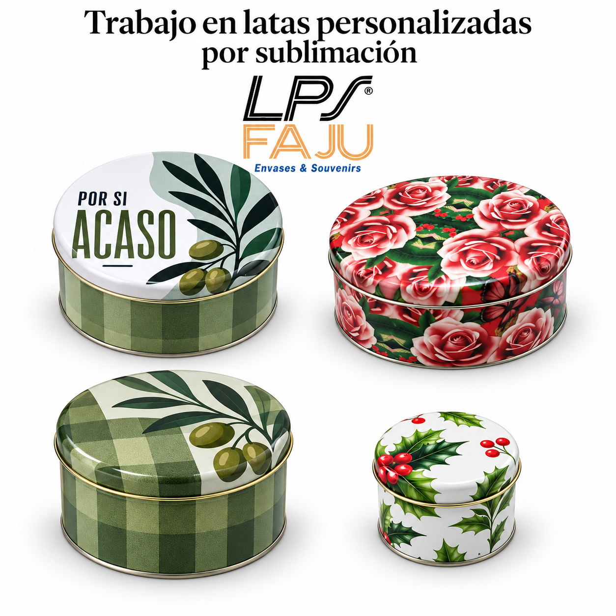 DESCRIPCION

***Se cotizan especialmente segun medida y cantidades.***
Tu marca al máximo nivel. Nuestro servicio de latas personalizadas por sublimación está pensado para emprendimientos, marcas y negocios que buscan un packaging diferente, profesional y con gran impacto visual. La sublimación permite aplicar diseños a todo color directamente sobre la lata, logrando una terminación uniforme y atractiva incluso en producciones de menor escala. Trabajamos distintas medidas, alturas y tipos de tapa, con posibilidad de incorporar barniz sanitario interior apto para alimentos. Consultanos por cantidades mínimas y desarrollá un envase metálico personalizado que acompañe la identidad de tu marca.

CARACTERISTICAS

Técnica de personalización: sublimación
Diseños a todo color
Diámetros disponibles: 50 mm, 83 mm, 125 mm y 165 mm
Altura de la lata: adaptable según el proyecto
Tipos de tapa disponibles: sombrero, alcancía, pico vertedor y tapa embutida
Opción con barniz sanitario interior apto para alimentos
Posibilidad de personalizar cuerpo y tapa según el modelo
Producciones en cantidades accesibles
Consultar cantidad mínima según medida y configuración
Desarrollo orientado a emprendimientos, marcas y negocios

USOS E IDEAS

Ideales para packaging de alimentos, pan dulce, regalos empresariales, productos gourmet, souvenirs, lanzamientos de marca, ediciones especiales, eventos y presentaciones comerciales. Las latas sublimadas permiten convertir el propio envase en una herramienta de comunicación, incorporando logos, ilustraciones, colores corporativos y diseños exclusivos para lograr una presentación que se destaque y aumente el valor percibido del producto.

Somos LPS FAJU, fabricantes, mayoristas e importadores directos de envases, souvenirs, packaging e insumos para emprendimientos, fiestas y eventos. Desarrollamos soluciones para que cada negocio pueda llevar su marca al máximo nivel. Fotos ilustrativas.