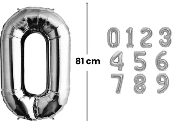 Globos con Numeros Plateado  grandes 32 pulgadas - 80cm